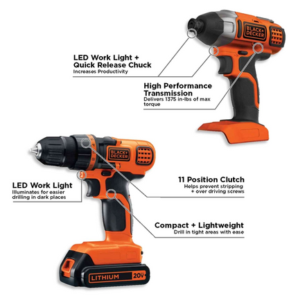 Black+Decker 20V MAX Cordless Drill & Impact Driver Combo Kit