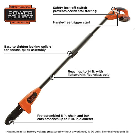 Black & Decker 8-Inch 20V MAX Electric Pole Saw