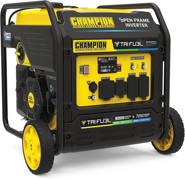 Champion 201176 9000W Tri-Fuel Open Frame Inverter Generator Electric Start