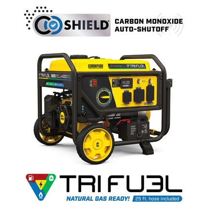 Champion 201223 4000W/5000W Tri-Fuel Generator Gas Propane NG CO Shield Electric Start