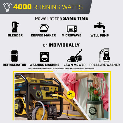 Champion 201223 4000W/5000W Tri-Fuel Generator Gas Propane NG CO Shield Electric Start