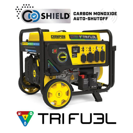 Champion 201438 10000W/12500W Tri-Fuel Generator Gas Propane NG CO Shield Electric Start