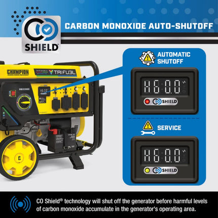 Champion 201438 10000W/12500W Tri-Fuel Generator Gas Propane NG CO Shield Electric Start