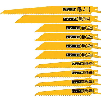 DEWALT 6" & 9" Bi-Metal Sawzall Blades – 10-Pack with Case (Cuts Wood & Metal)