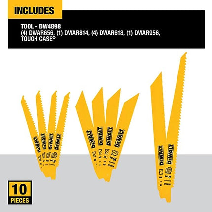 DEWALT 6" & 9" Bi-Metal Sawzall Blades – 10-Pack with Case (Cuts Wood & Metal)