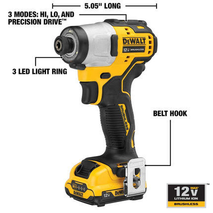 DeWalt 12V MAX XTREME 1/4" Brushless Cordless Impact Driver Kit