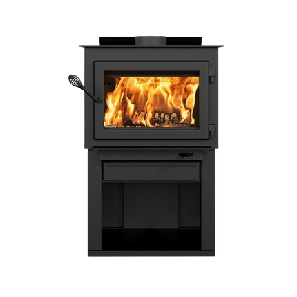 Drolet Deco Alto 2,100 Sq. Ft. Wood Stove On Pedestal with Log Storage