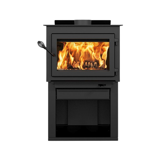Drolet Deco Alto 2,100 Sq. Ft. Wood Stove On Pedestal with Log Storage