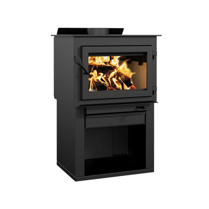 Drolet Deco Alto 2,100 Sq. Ft. Wood Stove On Pedestal with Log Storage