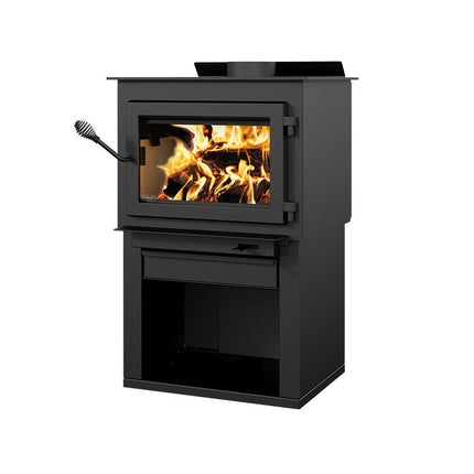 Drolet Deco Alto 2,100 Sq. Ft. Wood Stove On Pedestal with Log Storage