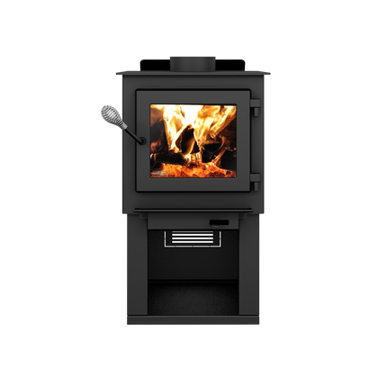 Drolet Deco Nano 1,200 Sq. Ft. Wood Stove On Pedestal with Log Storage
