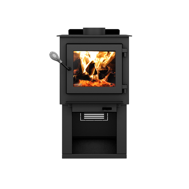 Drolet Deco Nano 1,200 Sq. Ft. Wood Stove On Pedestal with Log Storage
