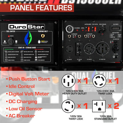 DuroStar DS13000EH 13000W Dual Fuel Electric Start Generator Red New