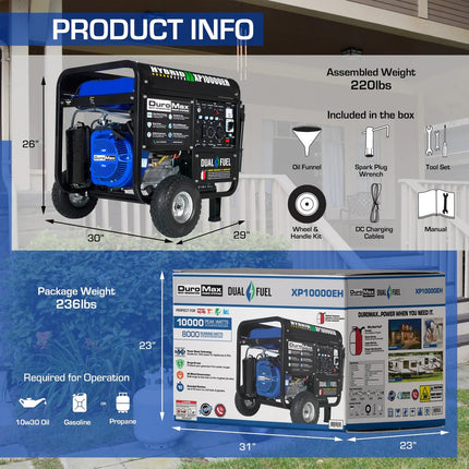 DuroMax XP10000EH 10000W Dual Fuel Generator 8000W Running Electric Start