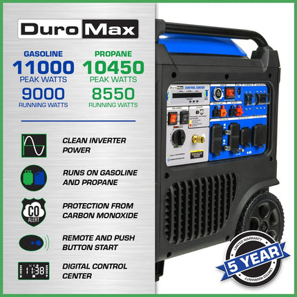 DuroMax XP11000iH 9000W/11000W Dual Fuel Inverter Generator Remote Start CO Alert New