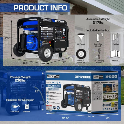 DuroMax XP12000E 9500W/12000W Electric Start Gas Powered Generator New