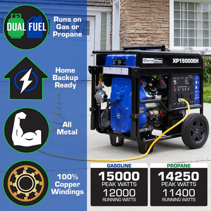 DuroMax XP15000EH Dual Fuel Generator 12500W Running 15000W Peak Electric Start