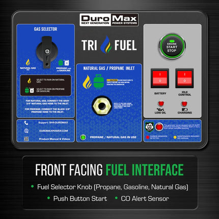 DuroMax XP15000HXT Tri-Fuel Generator 12000W/15000W Gas Propane Natural Gas CO Alert