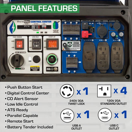 DuroMax XP9000iH 9000W Gas Propane Inverter Generator Remote Start