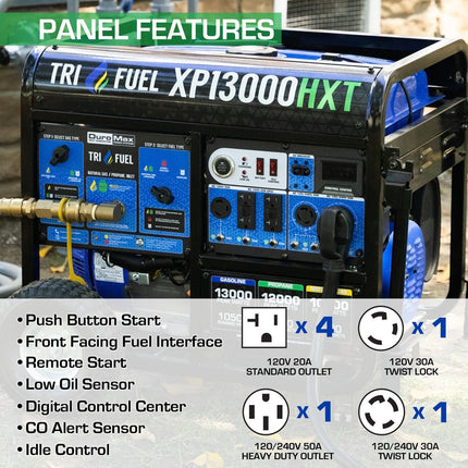 DuroMax XP13000HXT 13000W Tri-Fuel Generator with CO Alert Remote Start