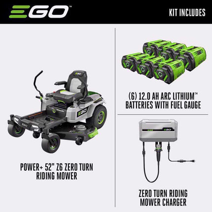 EGO Z6 ZT5207L 52 in. 56V Zero Turn Mower Kit Six 12.0Ah Batteries & Charger