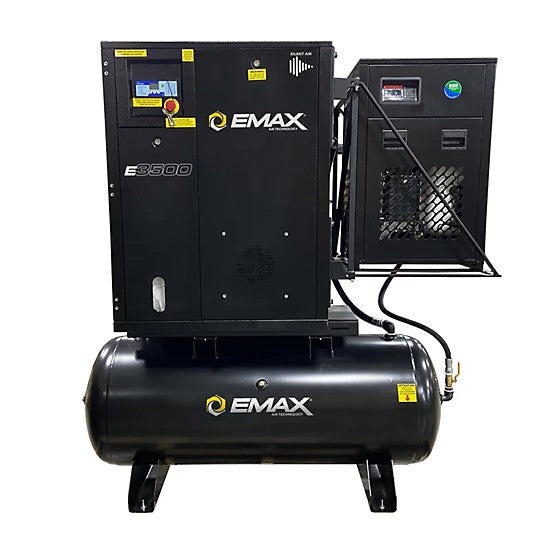 EMAX 10HP Rotary Screw Air Compressor 120 Gal Tank & Dryer 230V