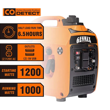 GENMAX GM1200i 20 Amp 1000W/1200W Recoil Start Gas Inverter Generator