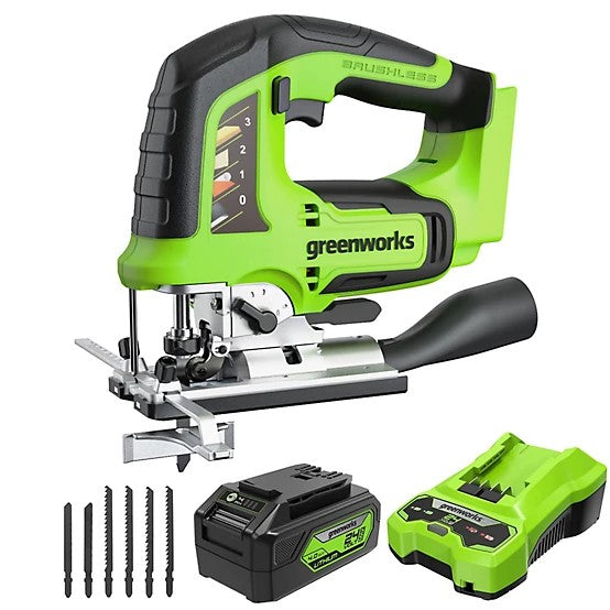 Greenworks 24V Cordless Brushless Jigsaw with 4.0Ah USB Battery & Charger