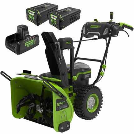 Greenworks 80V 24" Dual Stage Snow Thrower with Two 5Ah Batteries & Charger