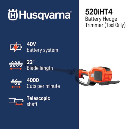 Husqvarna 520iHT4 40V 22-Inch Cordless Hedge Trimmer