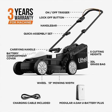 Litheli 13-Inch 20V Cordless Lawn Mower