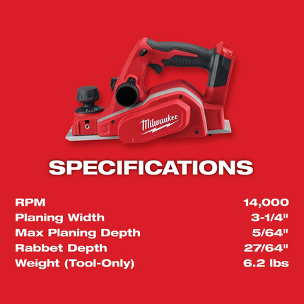 Milwaukee 18V 3-1/4" Electric Planer – M18 Cordless (Bare Tool)