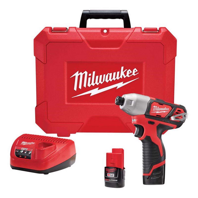 Milwaukee M12 1/4" Brushed Cordless Impact Driver Kit with Battery & Charger