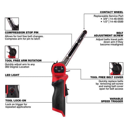 Milwaukee M12 FUEL 1/2" x 18" Cordless Bandfile Sander Bare Tool