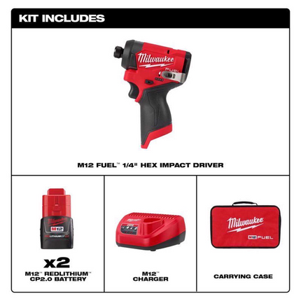 Milwaukee M12 FUEL 1/4" Brushless Cordless Impact Driver Kit with Battery & Charger
