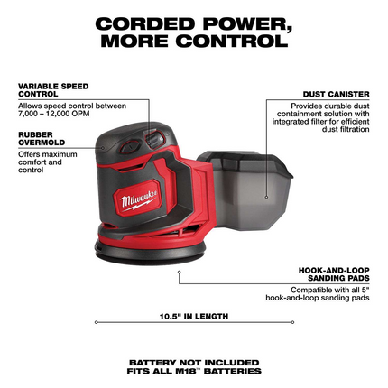 Milwaukee M18 5" Cordless Orbital Sander Tool Only
