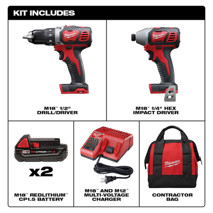 Milwaukee M18 18V Cordless 2-Tool Combo Kit (Drill & Impact Driver)
