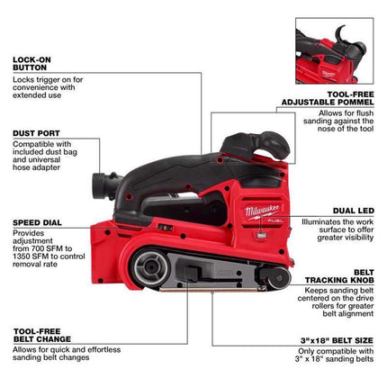 Milwaukee M18 FUEL 3x18 Cordless Belt Sander Bare Tool