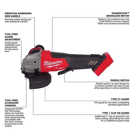 Milwaukee 2980-20 M18 FUEL 4.5"-5" Brushless Angle Grinder