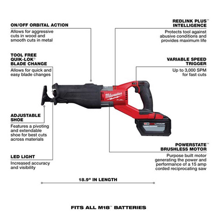 Milwaukee M18 FUEL Cordless Super Sawzall Recip Saw Kit