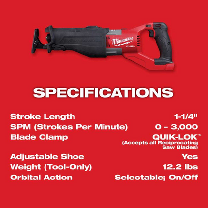 Milwaukee M18 FUEL Cordless Super Sawzall Recip Saw Kit