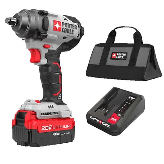 PORTER-CABLE 20V 1/2-Inch Drive Cordless Mid-Torque Impact Wrench Kit