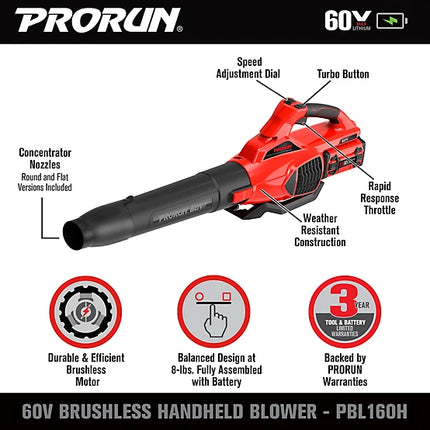 PRORUN 60V MAX Brushless Leaf Blower