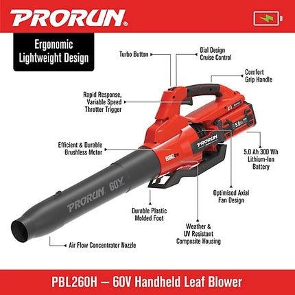 PRORUN 190 MPH 60V Brushless Leaf Blower
