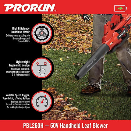 PRORUN 190 MPH 60V Brushless Leaf Blower
