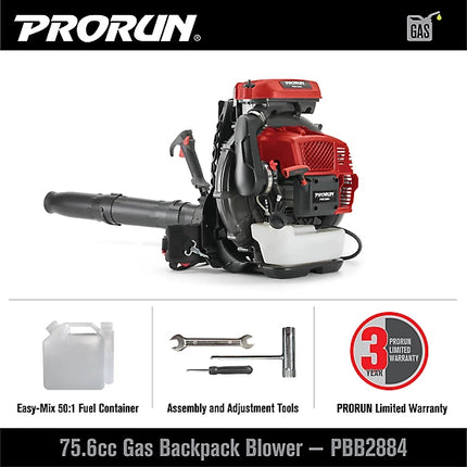 PRORUN 75.6cc Commercial Backpack Leaf Blower