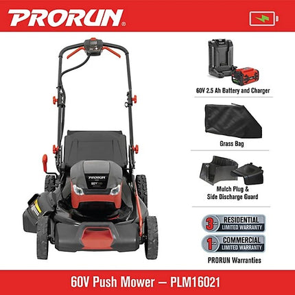 PRORUN 60V 21-Inch Cordless Push Lawn Mower