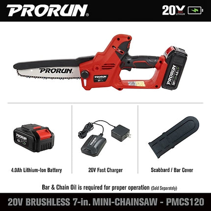 PRORUN 7" 20V Battery Powered Mini Chainsaw Kit