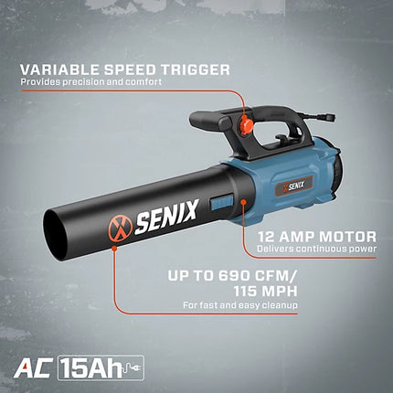 Senix 690 CFM 12A Corded Leaf Blower