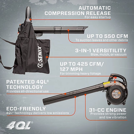 Senix 31cc 2-Stroke Leaf Blower Vacuum